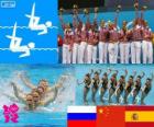 Подиум синхронному плаванию команда, России, Китая и Испании, Лондон 2012